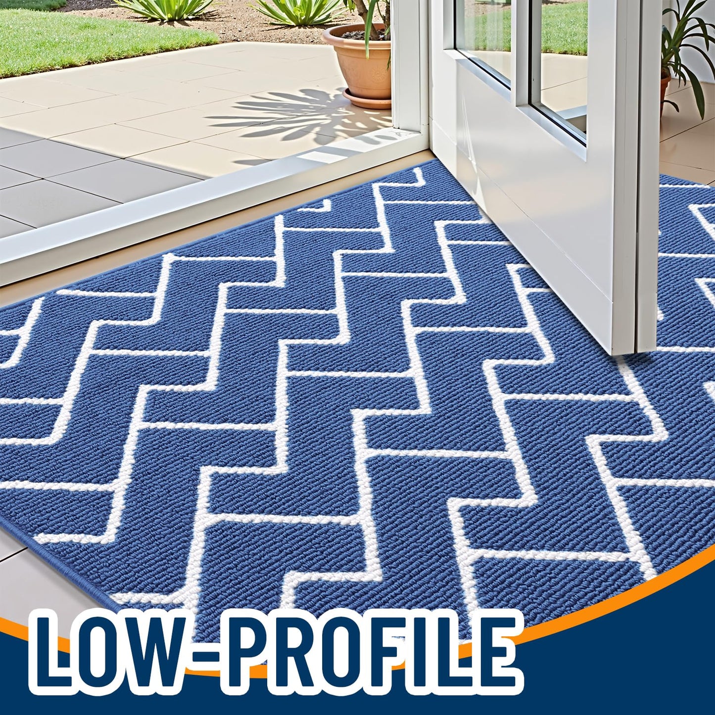OLANLY Front Door Mat, Non-Slip Rubber Backing, Dirt Resistant and Absorbent, Washable, Easy to Clean Low-Profile Indoor Doormat for Back Door, Entryway, Inside Entrance, 40x32, Navy