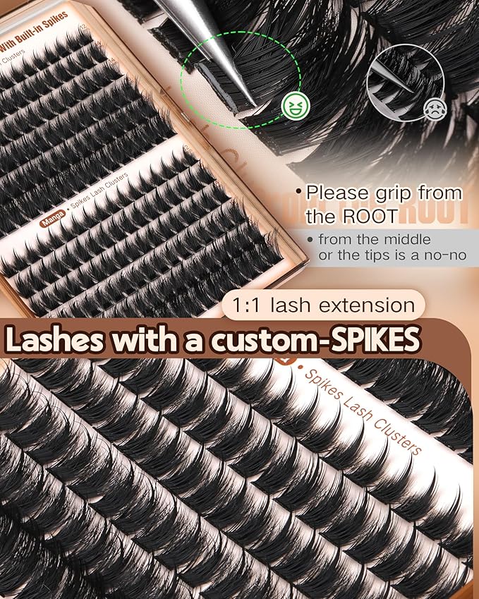Goddvenus Manga Lash clusters With Spikes Wispy Cluster Eyelash Extensions Natural Fairy Eyelash Clusters D Curl Individual Lashes Fluffy False Eyelashes (12-18mm)
