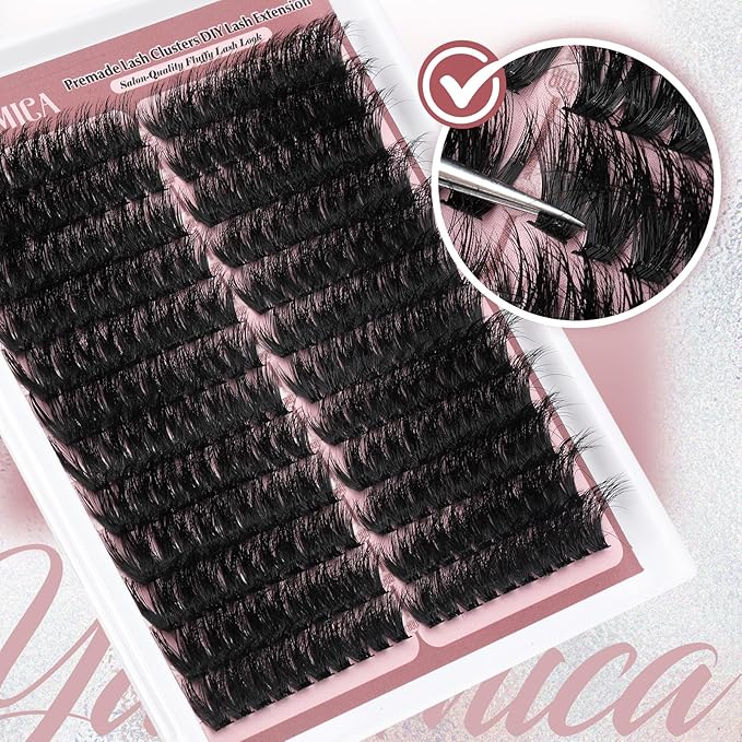 Yawamica Fluffier Lash Clusters Premade Cluster Eyelash Extensions Wispy Cat Eye Lash Clusters 200D Volume 9-18mm Individual Lashes Left Right Cluster Lashes 240pcs DIY Lash Extension by Self
