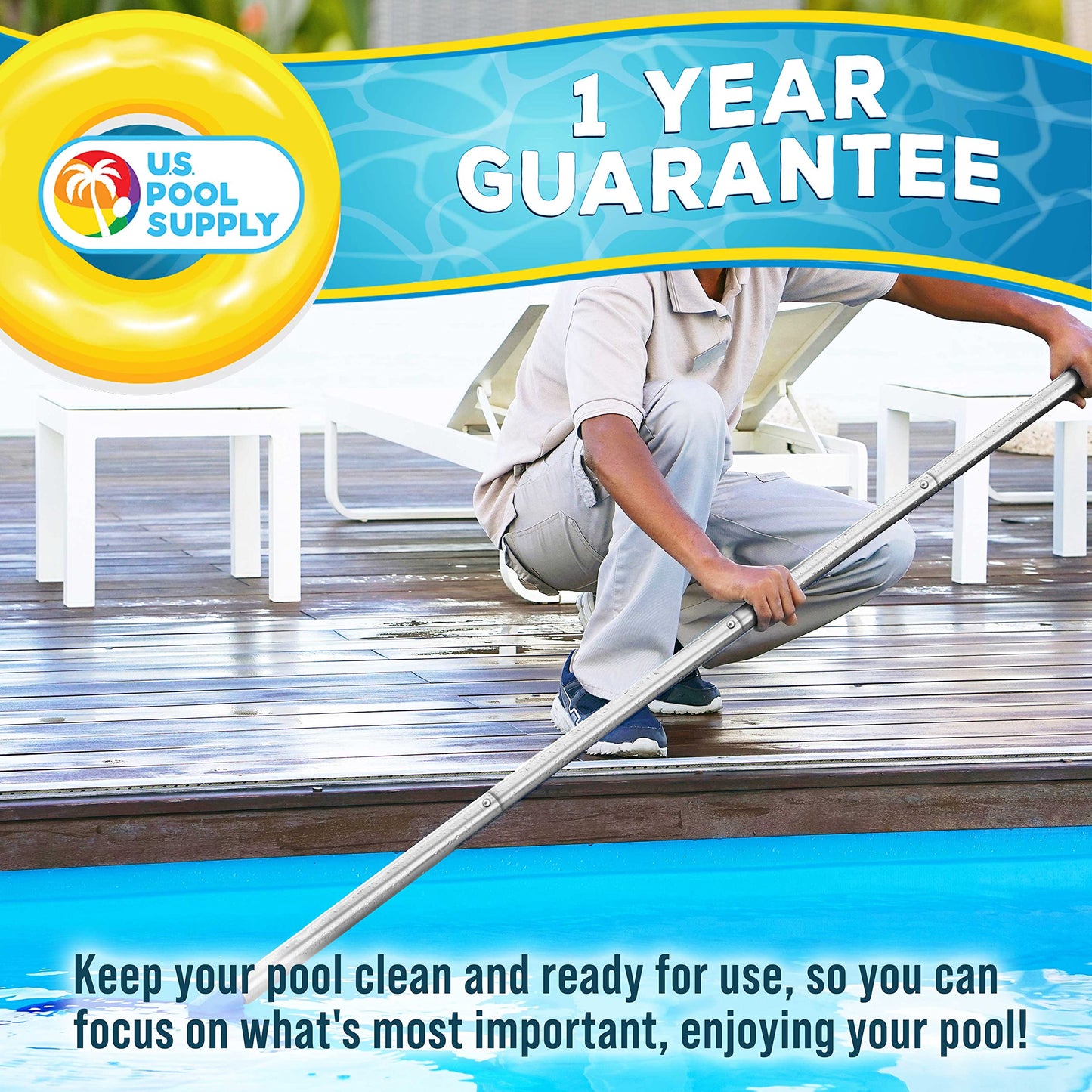 U.S. Pool Supply Telescoping Pole 10.5 Foot Aluminum Pool Pole Telescopic Cleaning - 8 Adjustable Connecting Sections, Expandable Step-Up Length - Attach Connect Skimmer Net Rake Brush Vacuum Heads