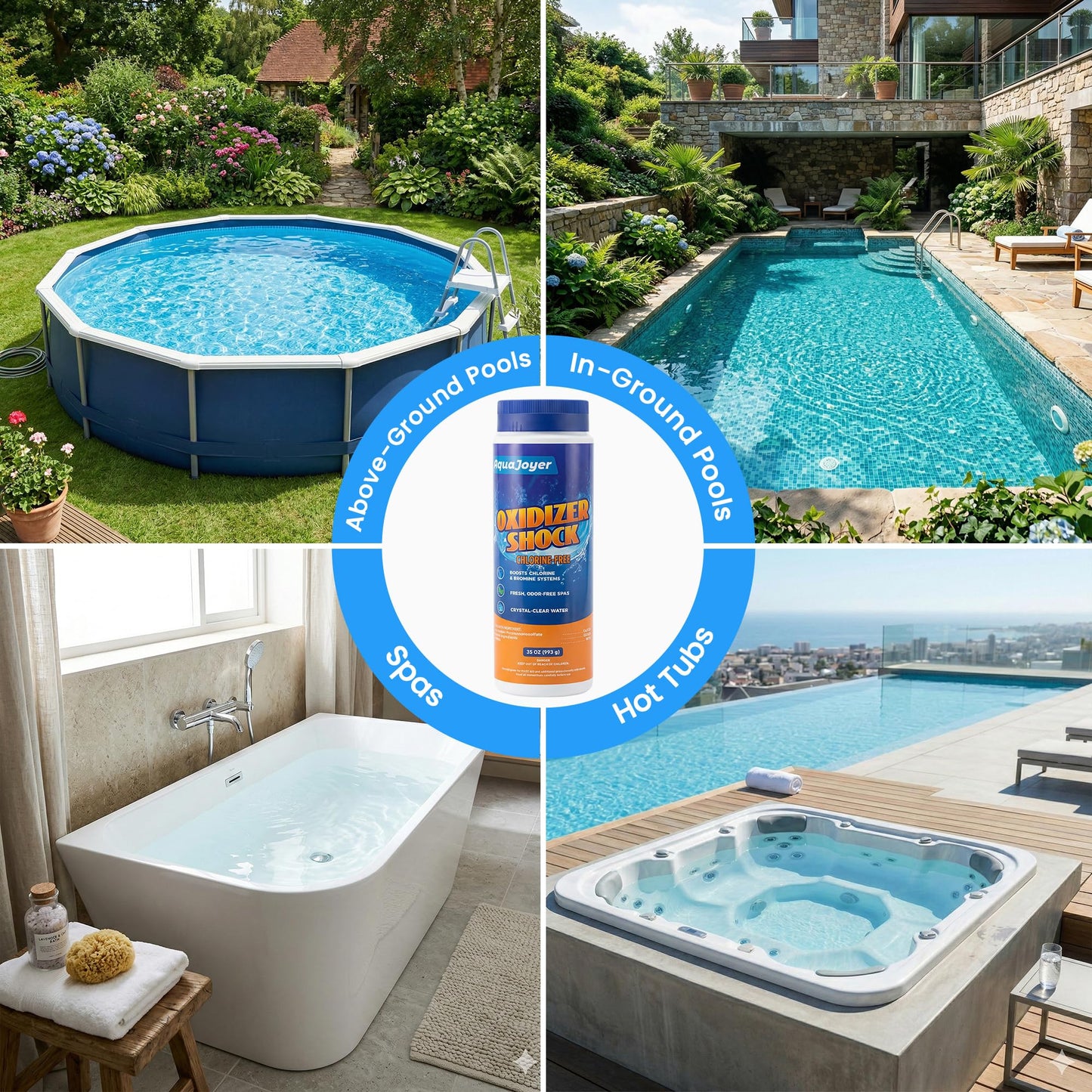 AquaJoyer Non-Chlorine Spa Shock for Hot Tub – Chlorine-Free Treatment, Helps Support Bromine, Saltwater Safe, Quick Dissolving Oxidizer Oxidizing, 35oz Each (2 Pack)