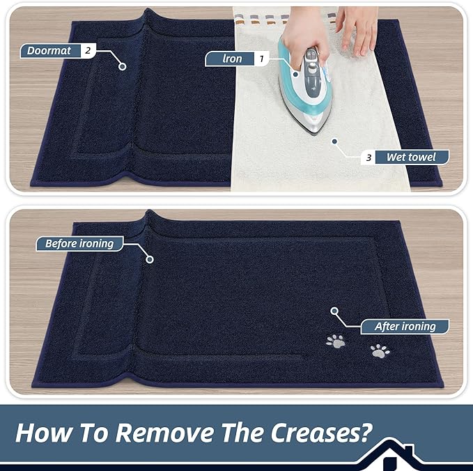 BEQHAUSE Dog Door Mat for Mud Paws Dirt Trapper Doormat Non-Slip Entryway Rugs Absorbent Welcome Mat Washable Indoor Floor Mat Low-Profile for Front Door, 32" x 48", Navy Blue
