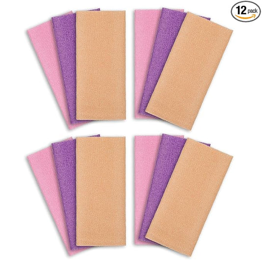 ARCH&M Exfoliating Washcloth 12 Pack Back Scrubber for Shower Towel Body Scrubber Microabrasion Sponge Japanese Bath Wash Korean Beauty Wash Cloth Loofah Exfoliating Scrubber Peach Purple Pink