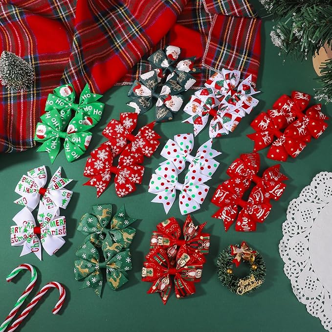 choicbaby 20PCS Christmas Hair Bows Toddler Hair Bow Clips 3＂Grosgrain Ribbon Girls Baby Bow Clips Christmas Hair Accessories for Toddler Girls Baby