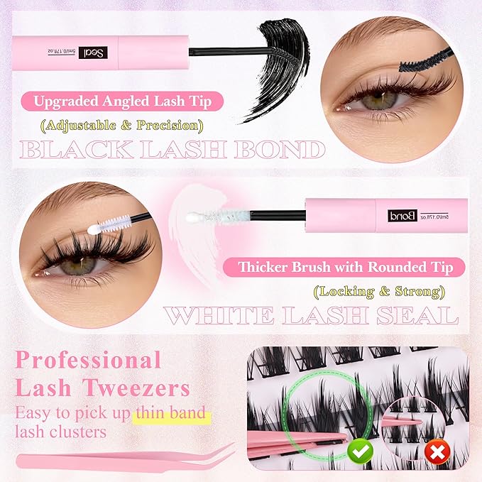 Anime Lash Clusters Kit Wispy Eyelash Clusters DIY Lash Extension Kit with 5-6mm Bottom Lashes 8-16mm Thin Band Individual lashes 175Pcs Manga Eyelash Extension Kit with Lash Glue, Tweezers by WTVANE
