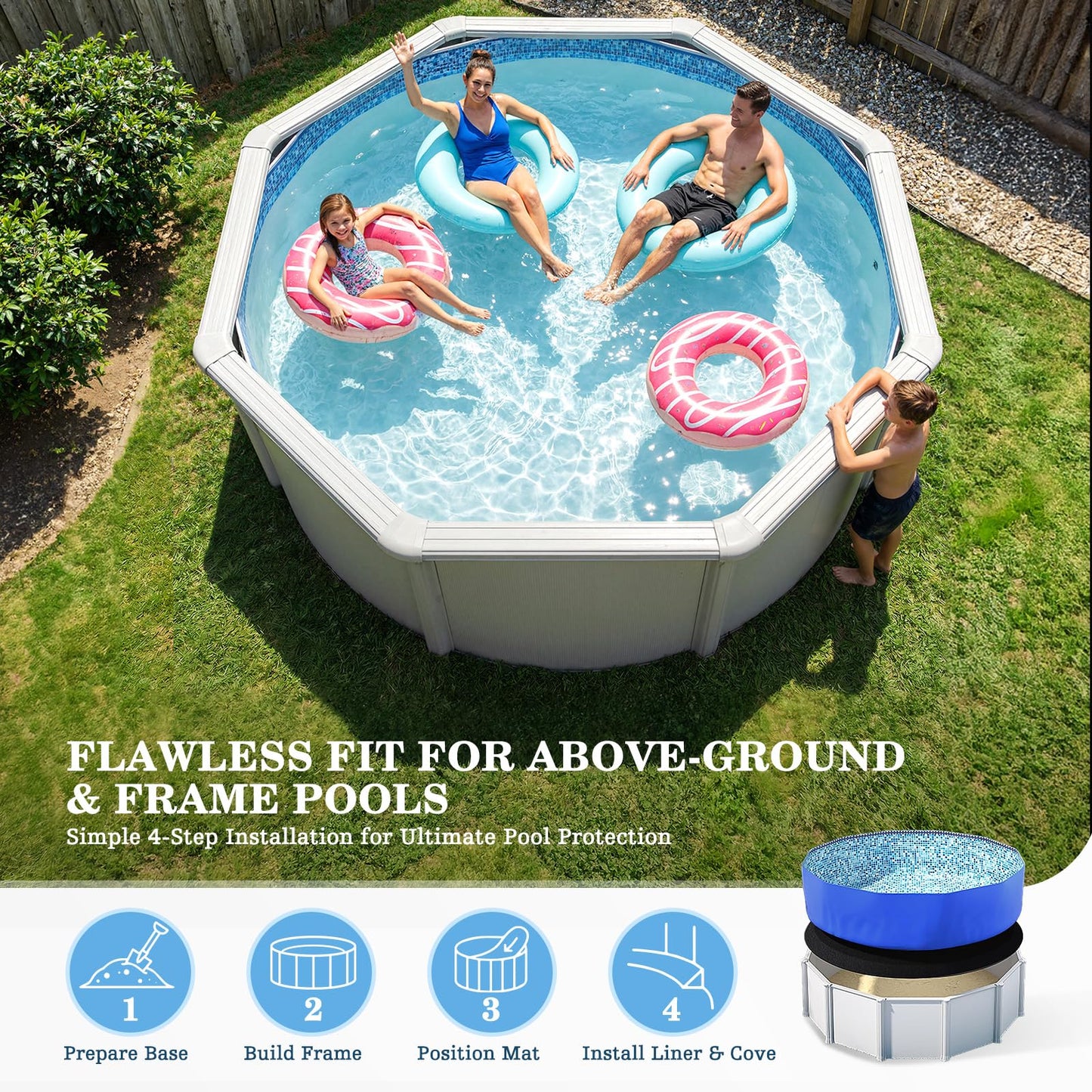 UIRWAY 21FT Round Pool Liner Pad for Above Ground Pools, [2026 New Pool Pad 300G/M² Thicker] Puncture Proof Heavy Duty Pool Ground Mat Under Pool Pad, Pools Bottom Liner Protector, Extend Liner Life