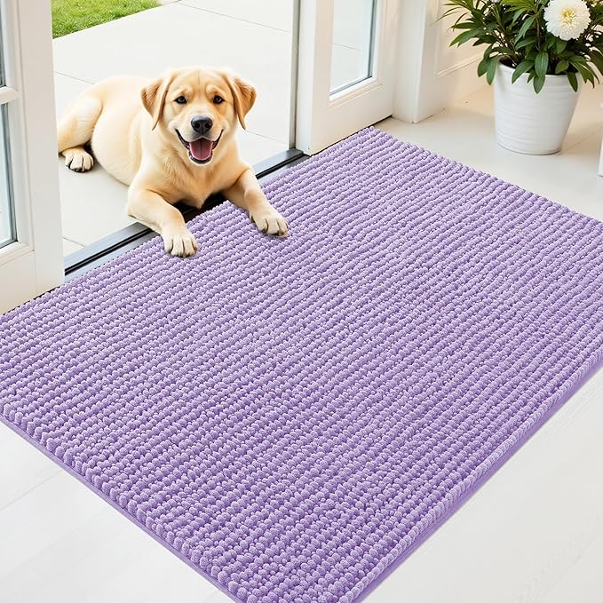 OLANLY Dog Door Mat for Muddy Paws 44x32, Ultra Absorbent Chenille Mud Doormat, Non-Slip Washable and Dirt Trapping Doormat for Indoor Entryway, Quick-Dry Indoor Pet Bed Mats for Dogs, Lavender
