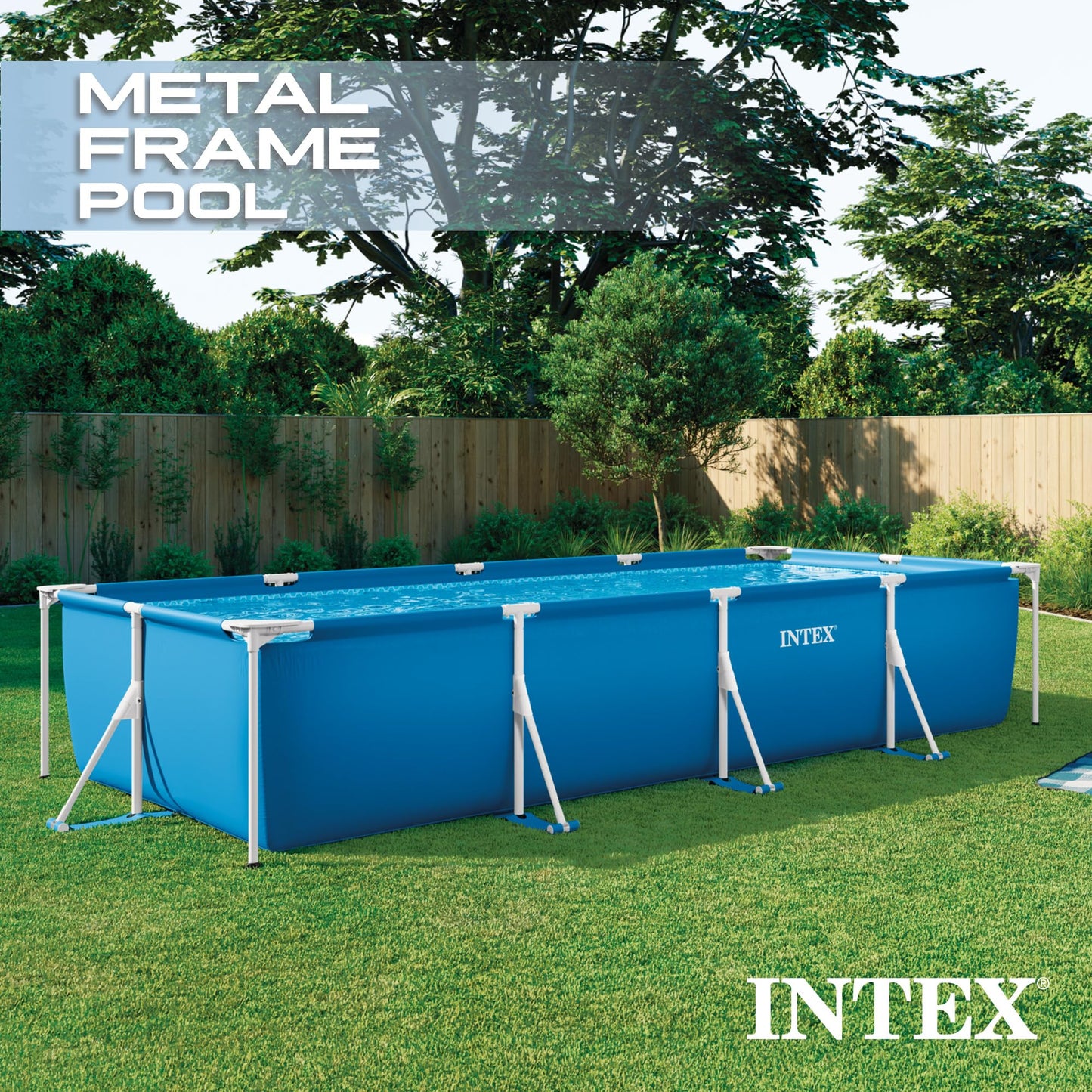 INTEX Rectangular Frame 14 ft 9 in x 7 ft 3 in x 33 in Above Ground Pool, Swimming Pool with Steel Frame and 530 GPH Cartridge Filter Pump