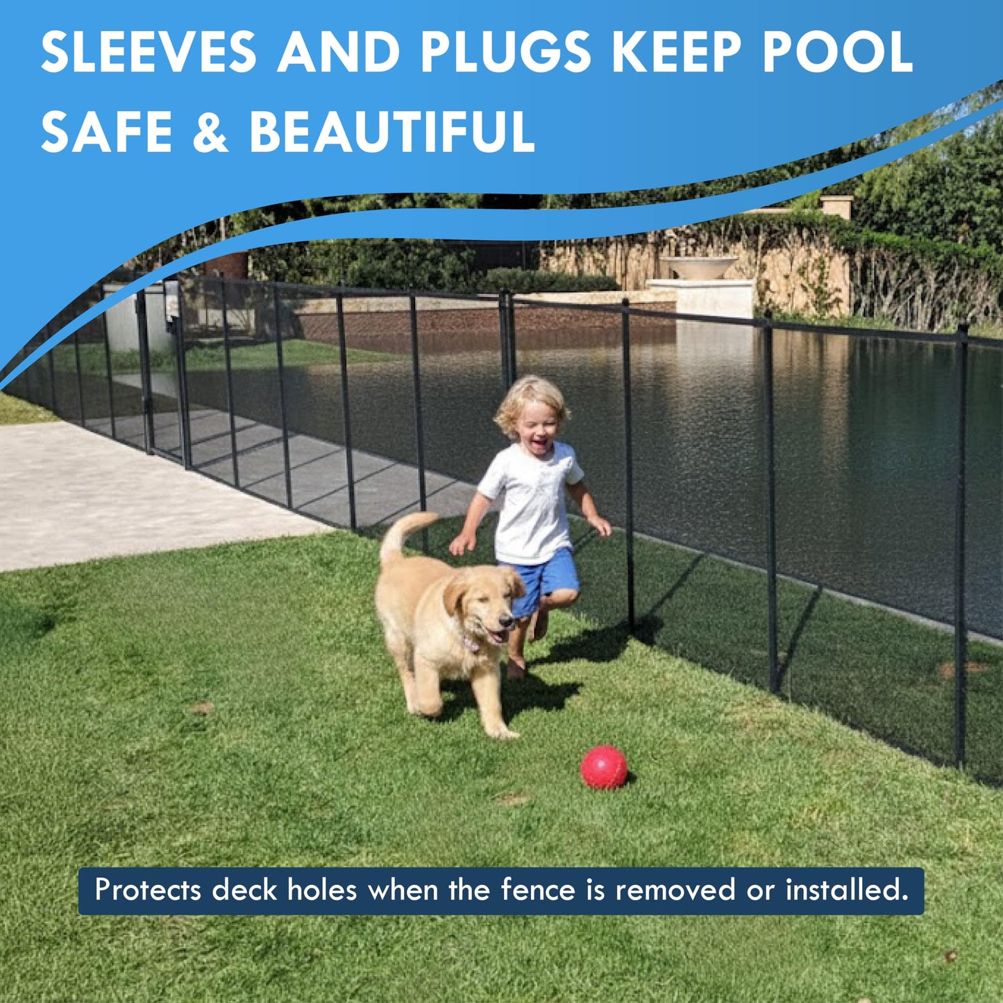 Pool Fence Deck Sleeves & Hole Caps - Putty 6 Pack - 1 Inch Pole Fencing, Inserts with Plugs, Universal Fit for DIY Safety Fence,