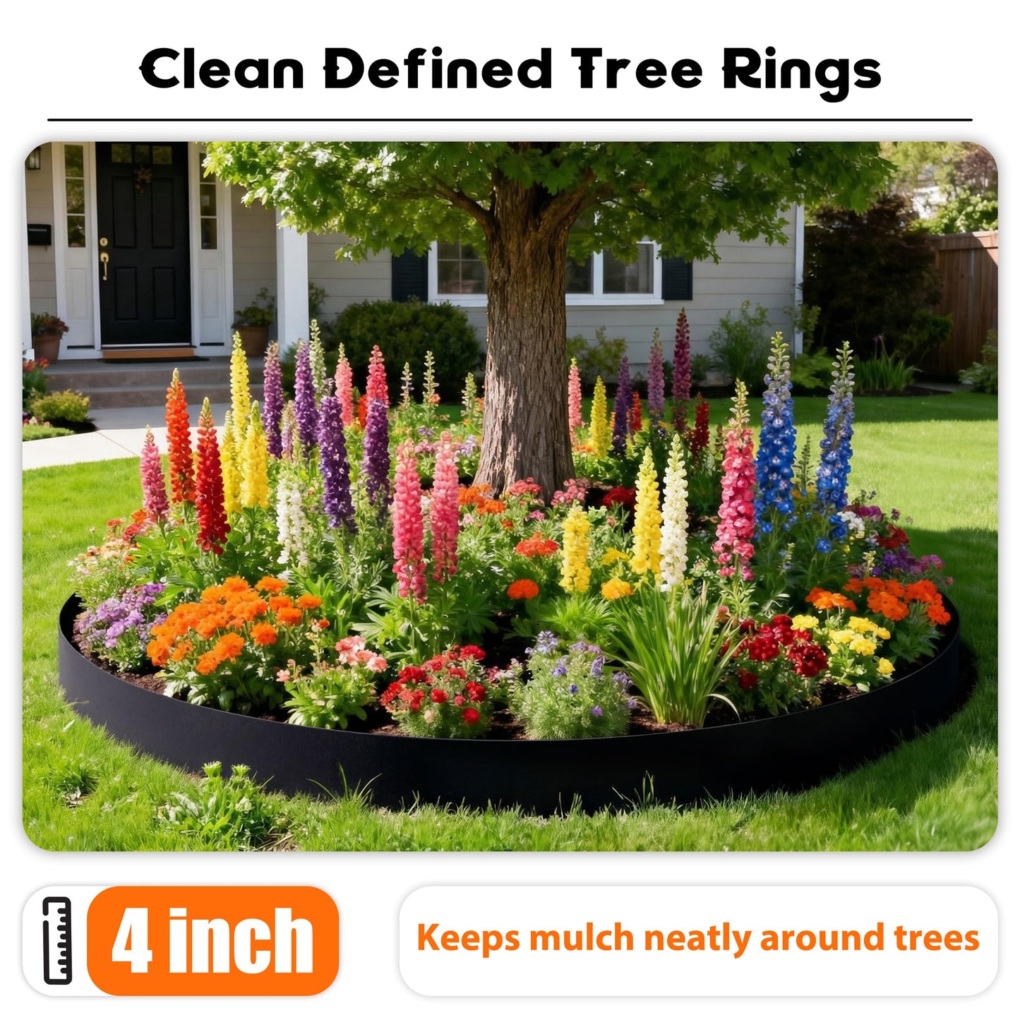 ESOHOT 4 inch Tall Landscape Edging Kit 120FT Garden Edging with 210 Spikes for Lawn Edging and Flower Beds (Black, 120FT)