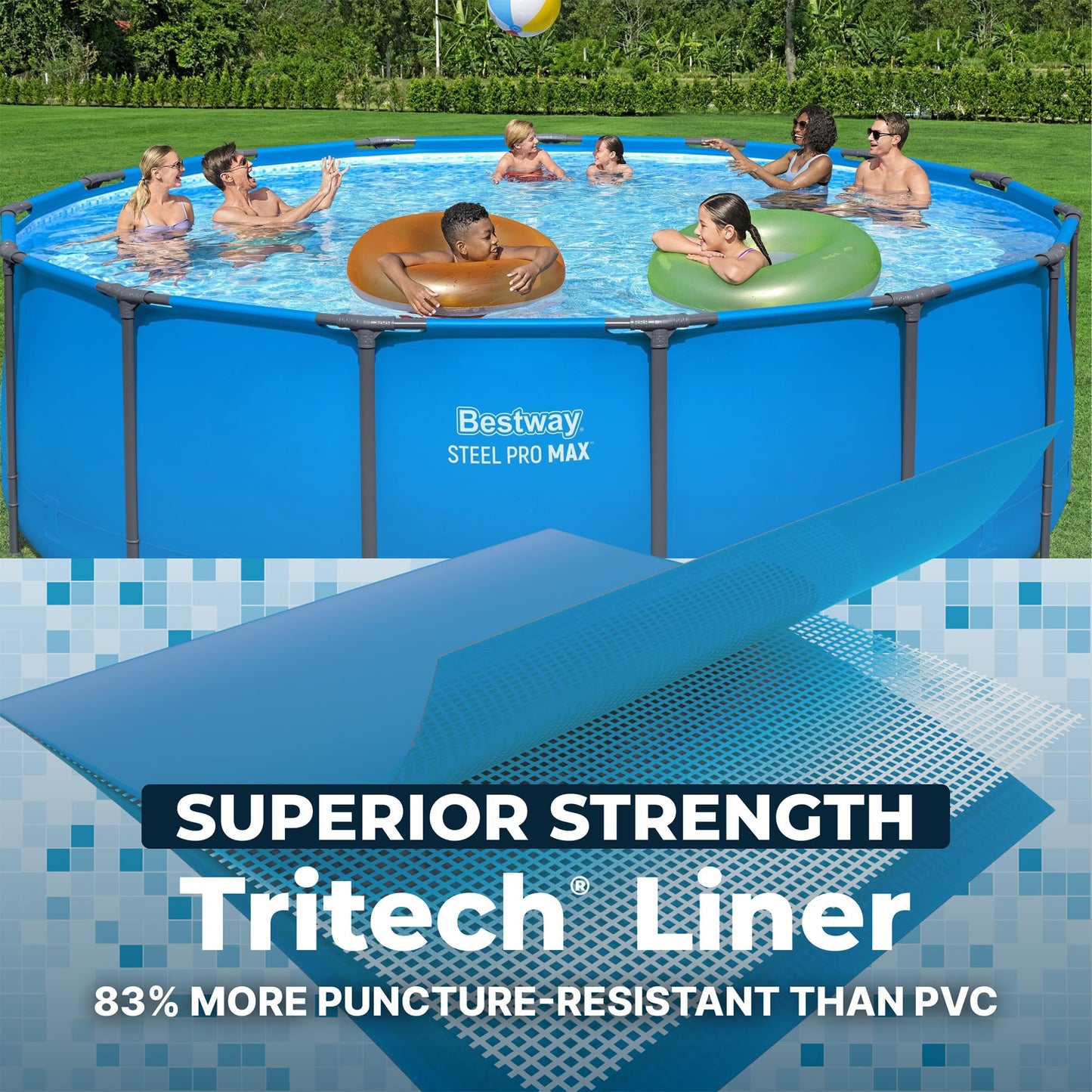 Bestway Steel Pro MAX 15’ x 48" Above Ground Pool, Round Metal Frame Outdoor Swimming Pool for Backyard, Blue, Pool ONLY