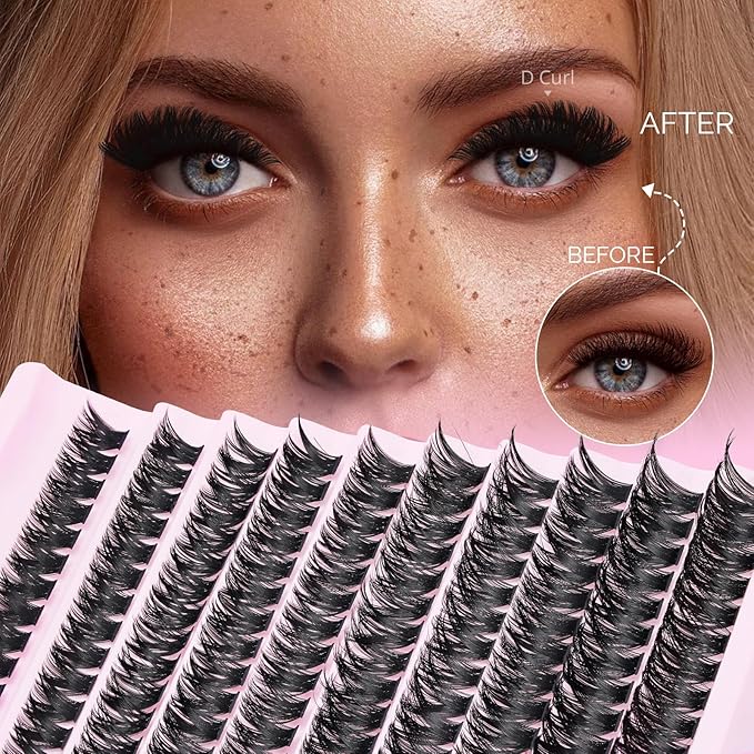 Lash Clusters Kit for Beginners Eyelash Clusters Kit Cluster Eyelash Extensions Lashes Clusters Kit Lash Extension Kit+Lash Bond&Seal,Remover,Tweezers,Brush(60D+80D+100D Lash Kit)