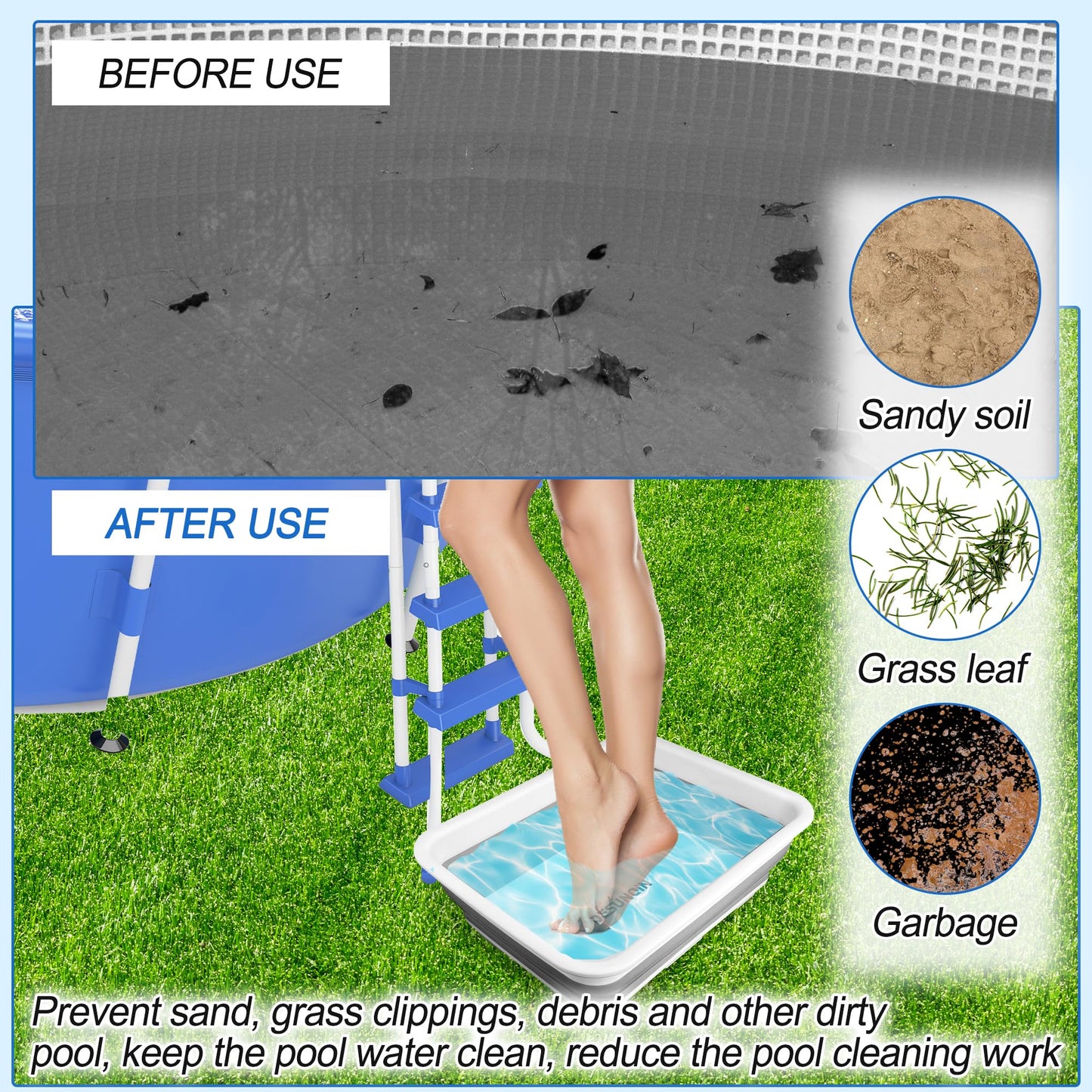 Desunqin 11.8" x 7.87" x 4.5" Pool Foot Bath Tray for Swimming Pool, Non- Slip Collapsible Foot Bath for Pool, Portable Foot Tub for Pool for Above Ground Pool Accessories, Rinse Feet Keep Pool Clean