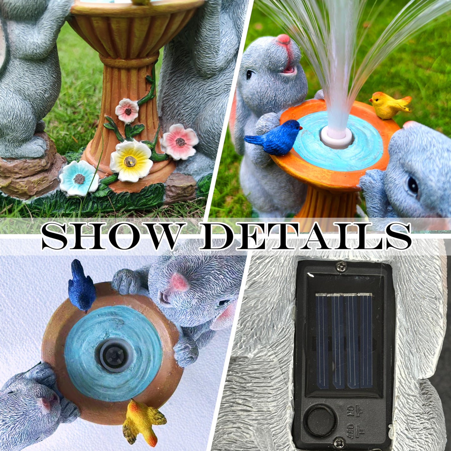 RCTTICUU Solar Rabbit Garden Statues Outdoor Decor with LED Lights, Resin Rabbits Figurine Lights Decorations Colour Changing Fiber Optical Light, Outside Lawn Decor for Yard, Unique Housewarming Gift