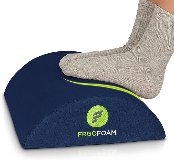 ErgoFoam Ergonomic Foot Rest Under Desk - Premium Velvet Soft Foam for Comfortable Rest; Navy Blue
