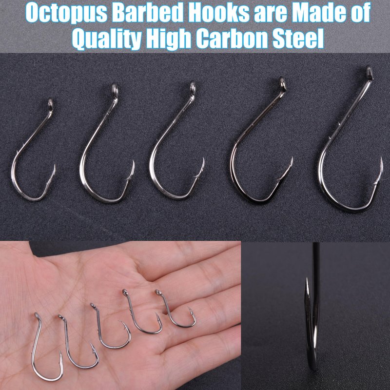 Carbon Steel Fishing Hooks Kit,110pcs/145pcs Saltwater Octopus Fishing Hook with Barbs Fish Circle Hook Freshwater Bass Fishing Hook Mix Size with Fish Tackle Box 145pcs