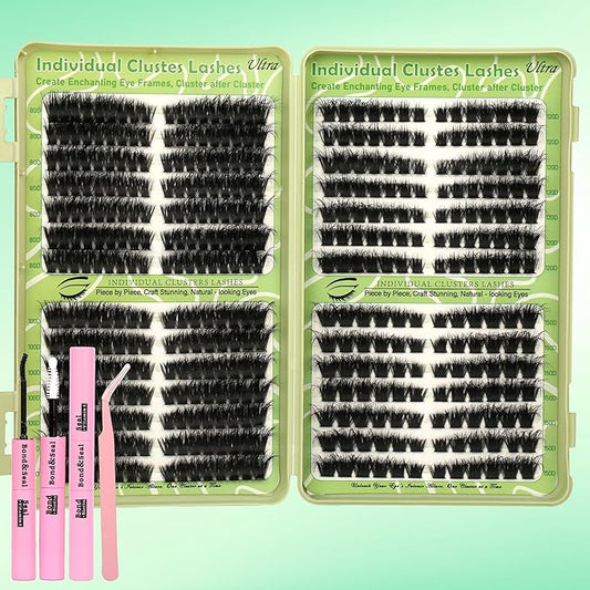 Cat Eye Wispy Lash Clusters Kit 420Pcs DIY Individual Lashes Clusters Lash Bond and Seal Lash Tweezers