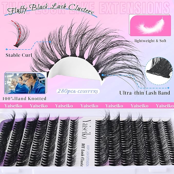 Wispy Lash Clusters Individual Lashes 280pcs Cluster Eyelash Extensions 10-22MIX DIY Lash Extension D Curl 30D+40D Natural Eyelashes Clusters,by Yaiseiko