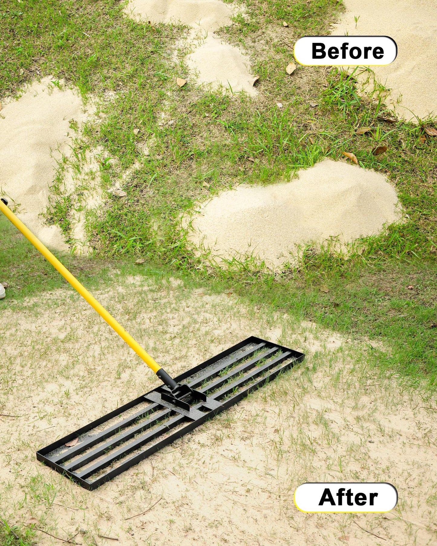 BlumeTrec Lawn Leveling Rake, 45"x10" Heavy Duty Sand Leveling Tool with 7FT Long Handle, Steel Golf Rake for Soil, Compost, Gravel, Lawn Leveler for Yard, Garden, Golf Course, Landscaping Level Tool