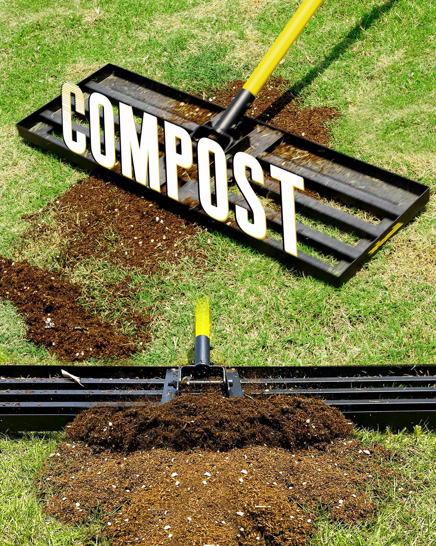 BlumeTrec Lawn Leveling Rake, 45"x10" Heavy Duty Sand Leveling Tool with 7FT Long Handle, Steel Golf Rake for Soil, Compost, Gravel, Lawn Leveler for Yard, Garden, Golf Course, Landscaping Level Tool