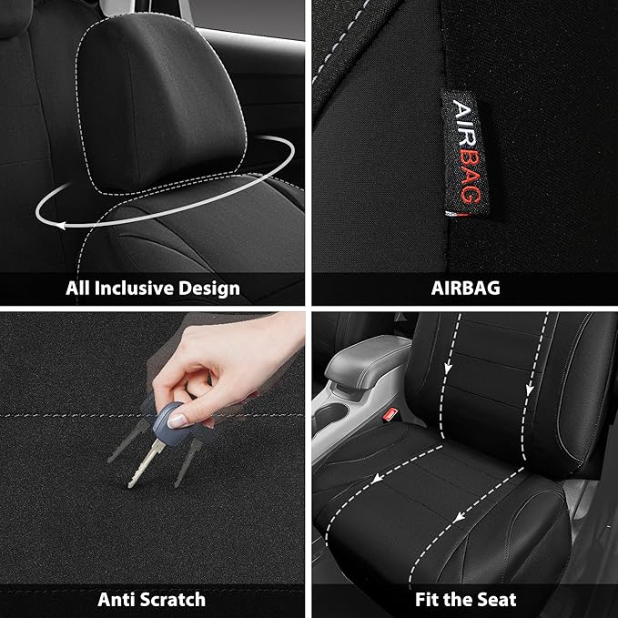CAR PASS Neoprene Waterproof Seat Covers, Universal Fit Black Full Sets, Protective Interior Covers for Auto SUV, Vans, Sedans, Trucks