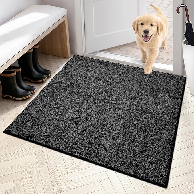 PURRUGS Dirt Trapping Door Mat 36" x 36", Non-Slip Machine Washable Entryway Rug, Dog Doormat, Indoor Front Door Mat, Super Absorbent Entry Rug for Muddy Shoes & Paws, Charcoal