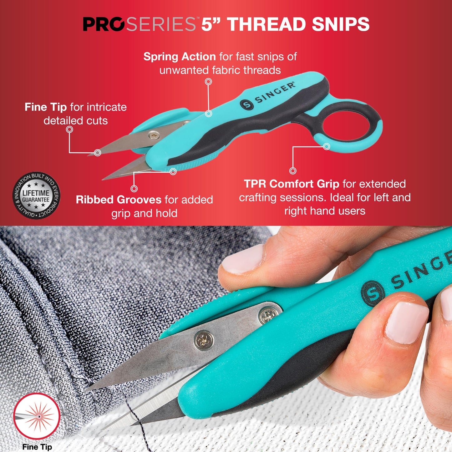 SINGER ProSeries Sewing Scissors Bundle: 8.5" Heavy Duty Fabric, 4.5" Detail Embroidery, 5" Thread Snips With Comfort Grip (Teal)