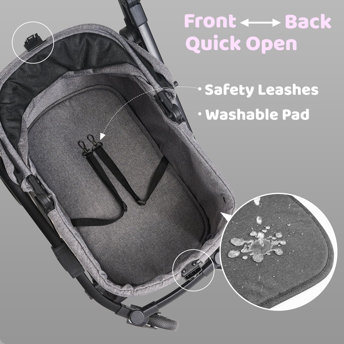Kicari All-Terrain Dog Stroller for Small to Medium Dogs, Pet Stroller for Dogs & Cats Outdoor Walks, One-Hand Easy Fold, Double-Layer Anti-UV & Waterproof Canopy & Breathable Mesh, Charcoal Gray