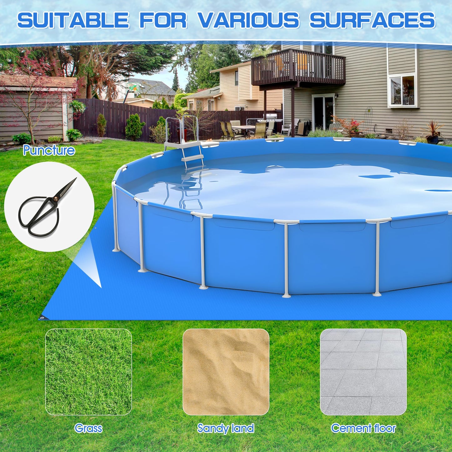12x12Ft Swimming Pool Ground Cloth,Waterproof Square Swimming Pool Liner Pad for Above Ground Swimming Pools Heavy Duty Pool Ground Mat Protector Pad Pool Tarp