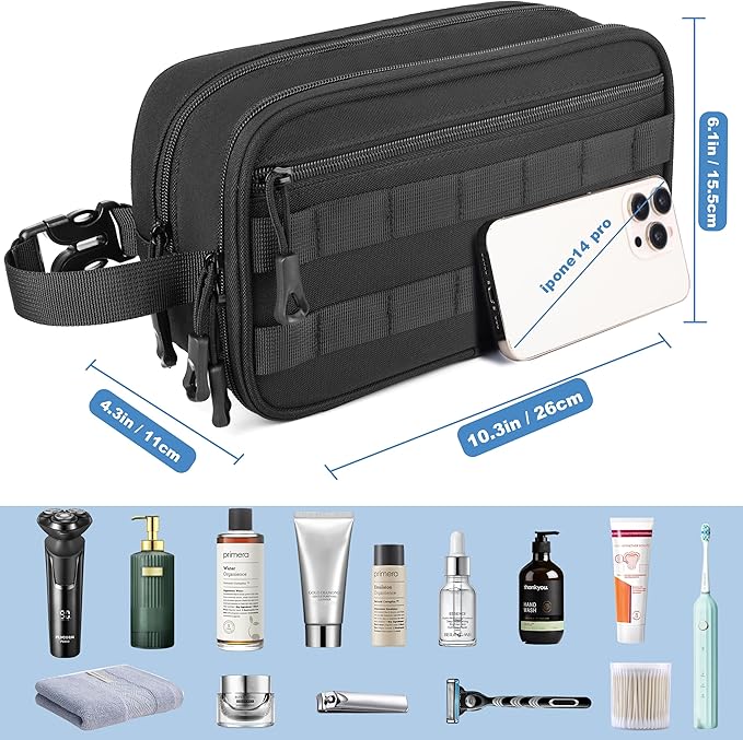 Men's Toiletry Bag, Tactical Inspired Hygiene Shaving Bath Shower Grooming Toiletries Bag for Men Water-resistant Dop Kits for Travel