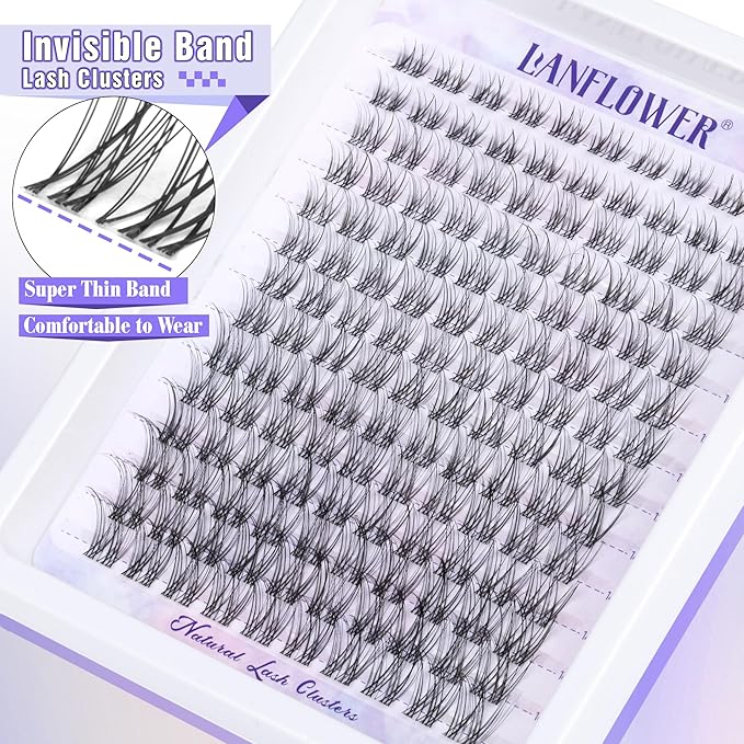Natural Lash Clusters Clear Band Eyelash Clusters Wispy Individual Lashes C Curved Cluster Eyelash Extensions Invisible Band Cluster Lashes by Lanflower