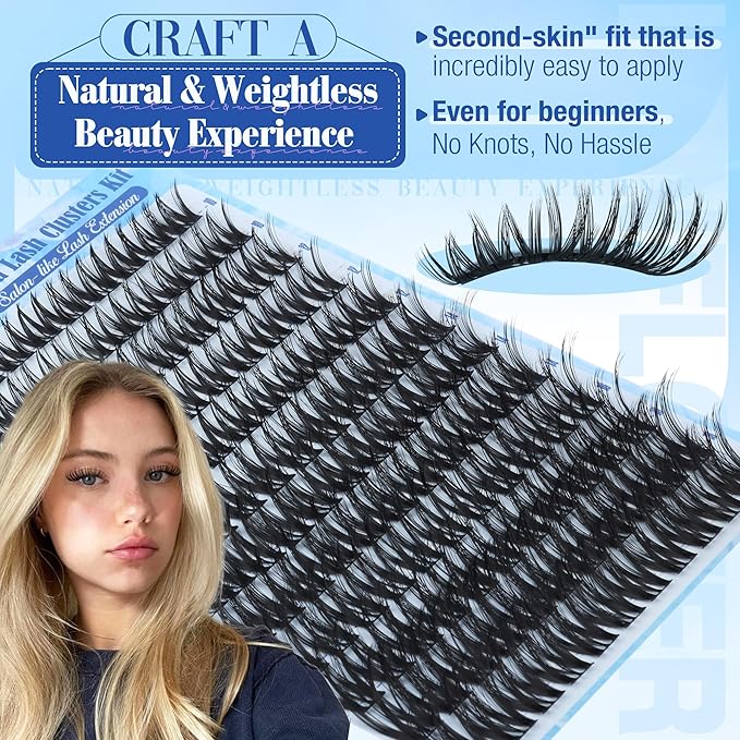 Flora Lash Clusters Kit Wispy Cluster Eyelash Extensions Natural Lash Extension Kit CD Curl Eyelash Clusters Kit Manga Cluster Lashes Thin Band Individual Lashes by Lanflower