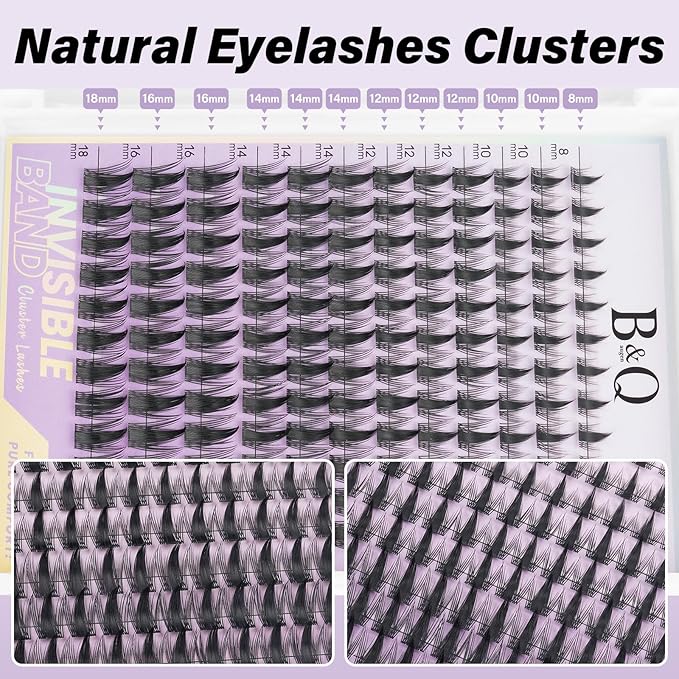 B&Q Fairy Max Lash Clusters Kit Natural Wispy Invisible Band Manga Individual Lashes Bond and Seal Eyelash Extension Kit Easy Removal (Kit-Fairy Max-8-18mm)