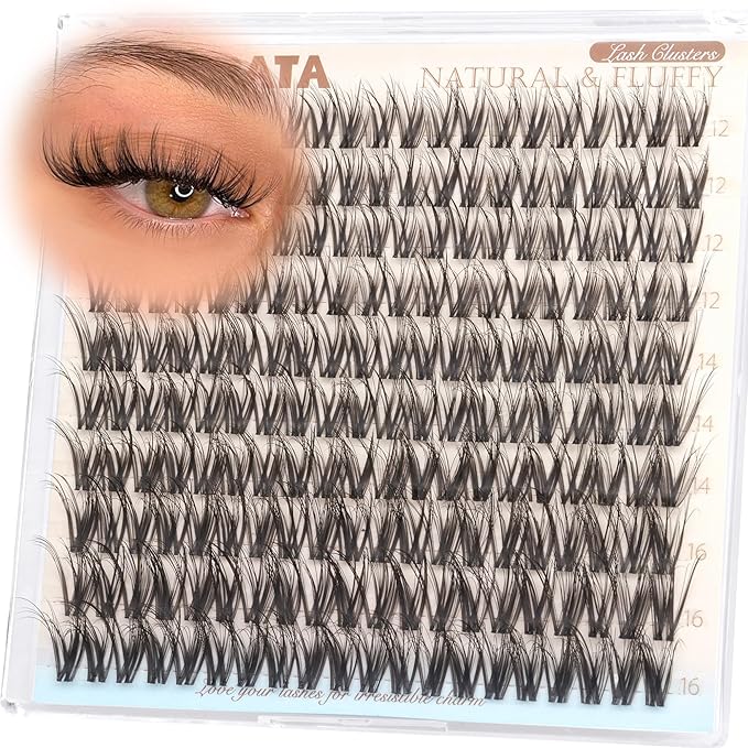 PHKERATA Spider Natural Lash Clusters Wispy Eyelash Clusters, Fluffy Cluster Eyelash Extensions with Invisible Clear Band, Russian D Curl 12-14-16mm DIY Individual Lashes
