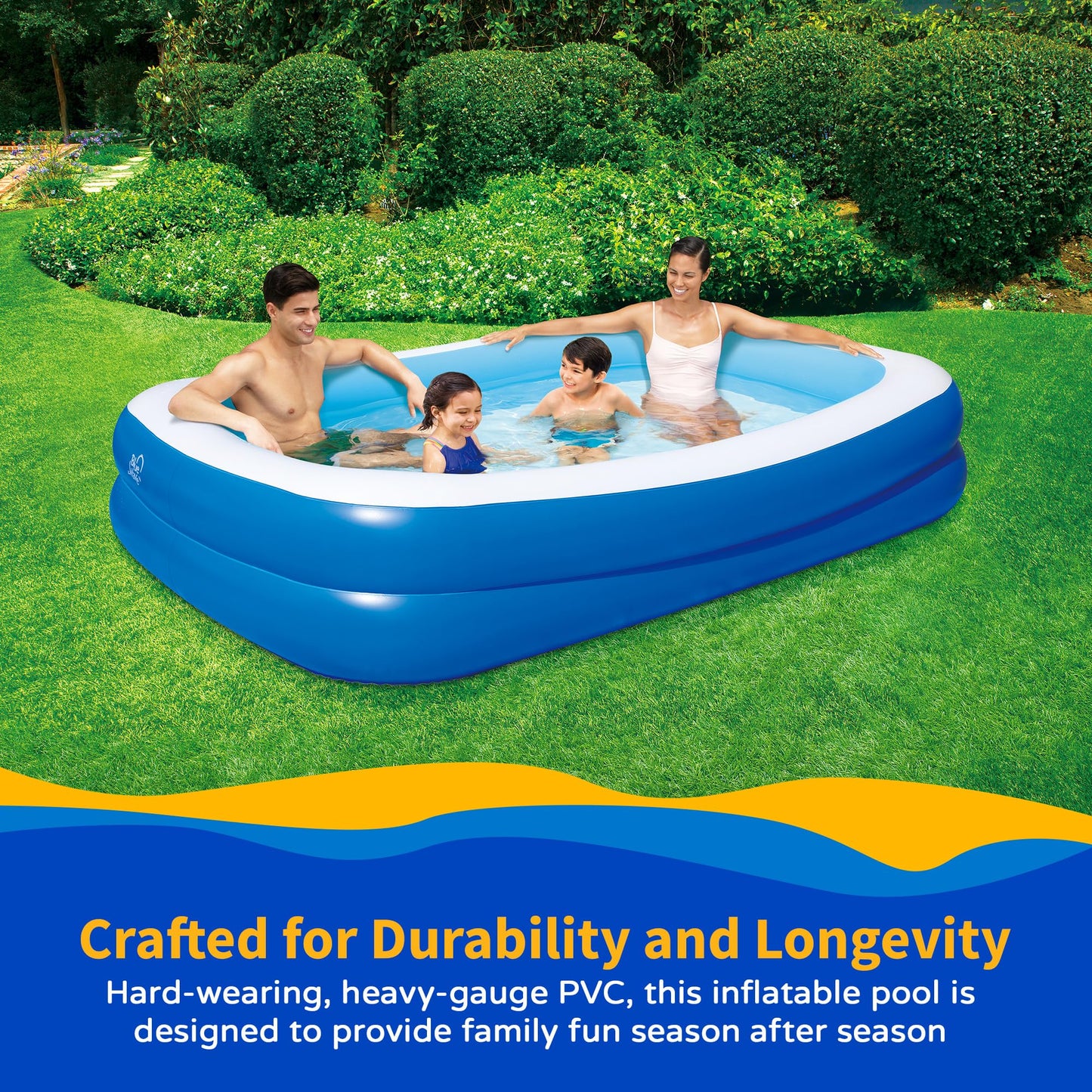 Inflatable 103-in x 69-in x 22-in Deep Rectangular Family Pool with Cover
