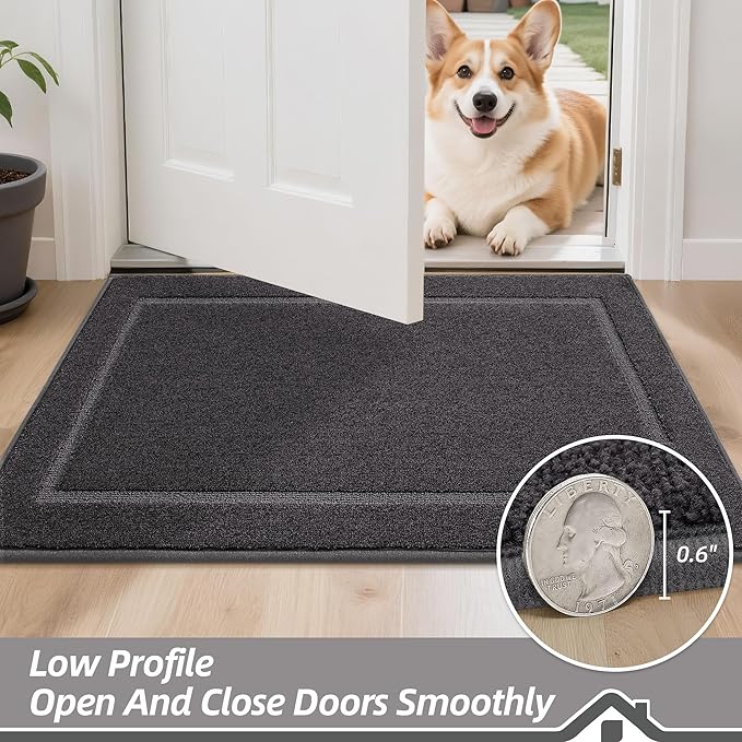 BEQHAUSE Dog Door Mat for Mud Paws Dirt Trapper Doormat Non-Slip Entryway Rugs Absorbent Welcome Mat Washable Indoor Floor Mat Low-Profile for Front Door, 32" x 70", Dark Grey