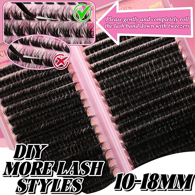 Lash Clusters 80D 100D C Curl Lash Clusters Kit DIY Lash Extension Kit 640Pcs 10-18MM Individual Lashes Clusters Eyelash Extensions with Lash Bond and Seal Lash Tweezers