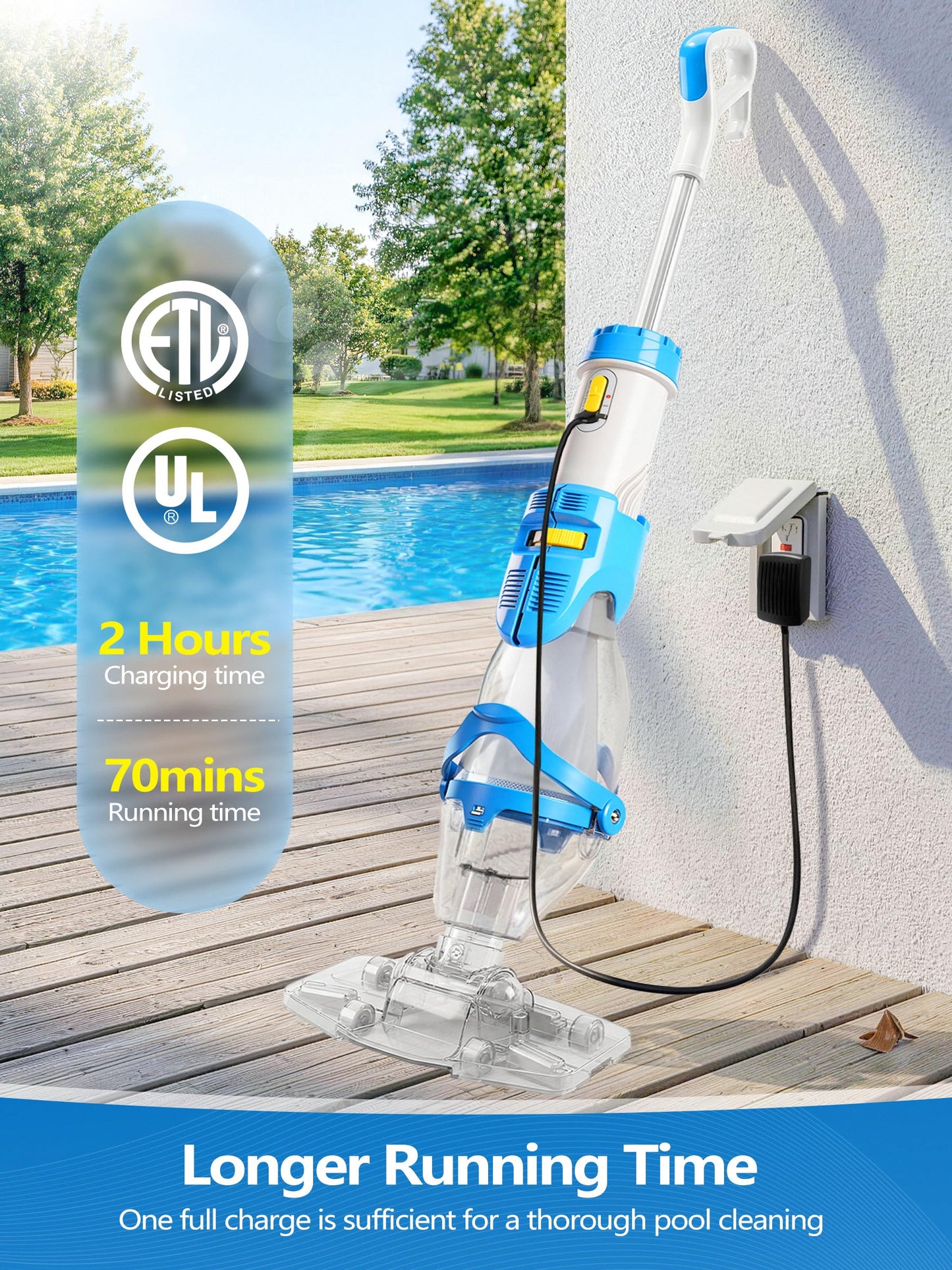 LanOcean 2026 Newly Cordless Pool Vacuum for Inground Pool, Flow Adjustable, Transparent Brush Head–Visible Cleaning, 19 GPM Powerful Suction Handheld Pool Vacuum for Above Ground Pool, 70Mins Runtime