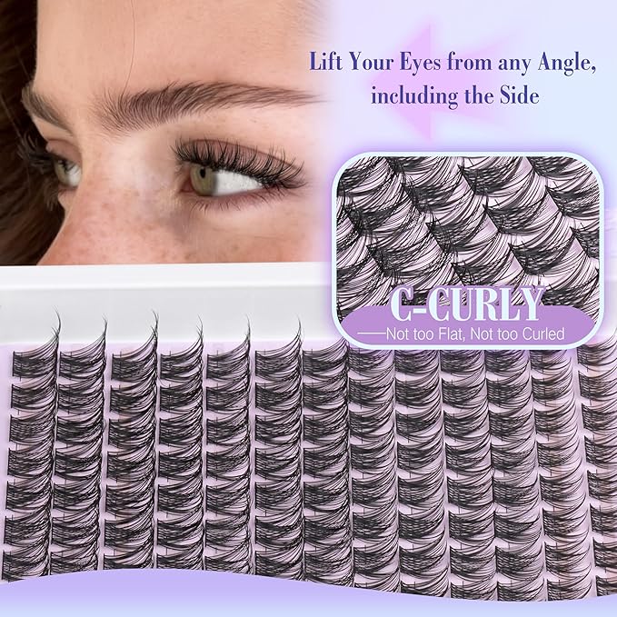 Lash Clusters Kit Wispy Natural Cluster Eyelash Extension Kit DIY Lash Extension Kit C-curly 10-16MM Eyelash Clusters Volume Individual Lashes Kit by Newcally