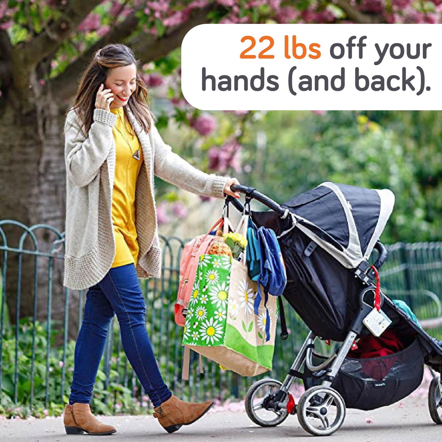 Baby Uma Baby Stroller Hooks for Bags - 4-Pack of Stroller Clips for Diaper Bag, Carry 11 lbs per Stroller Carabiner Clip, Adjustable Stroller Straps, Bag Hook, Universal Stroller Accessories
