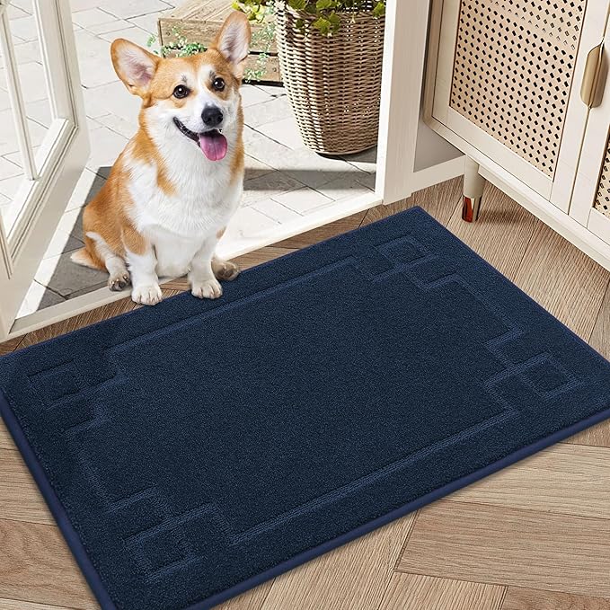 BEQHAUSE Door Mat 20" x 32", Non-Slip Door Mats Indoor Entryway Rugs Washable Low-Profile Absorbent and Stain Resist Floor Mats, Dog Door Mat for Front Back Door, Mud Wet Shoes & Paws, Navy Blue