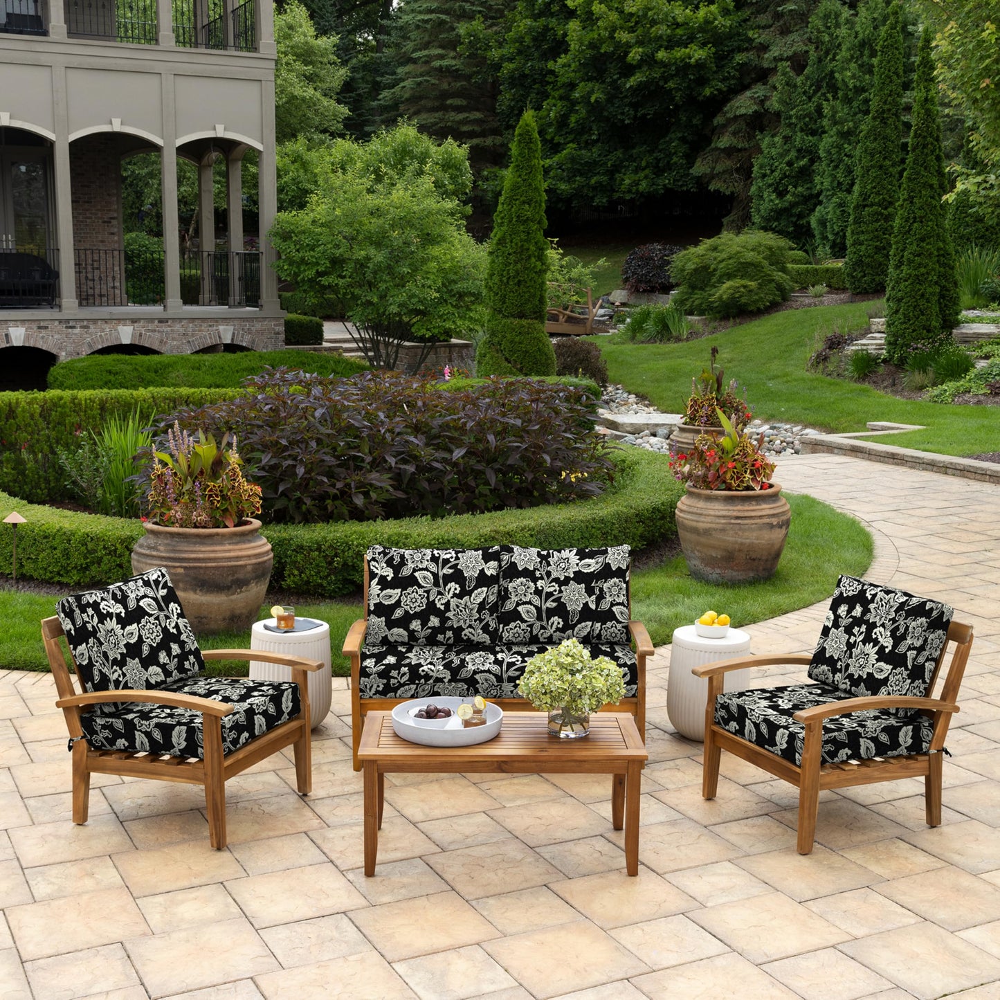 Arden Outdoor Loveseat Cushion Set, 48 x 24, Rain-Proof, Fade Resistant, Cushion Set for Couch, Bench, and Swing Ashland Black Jacobean