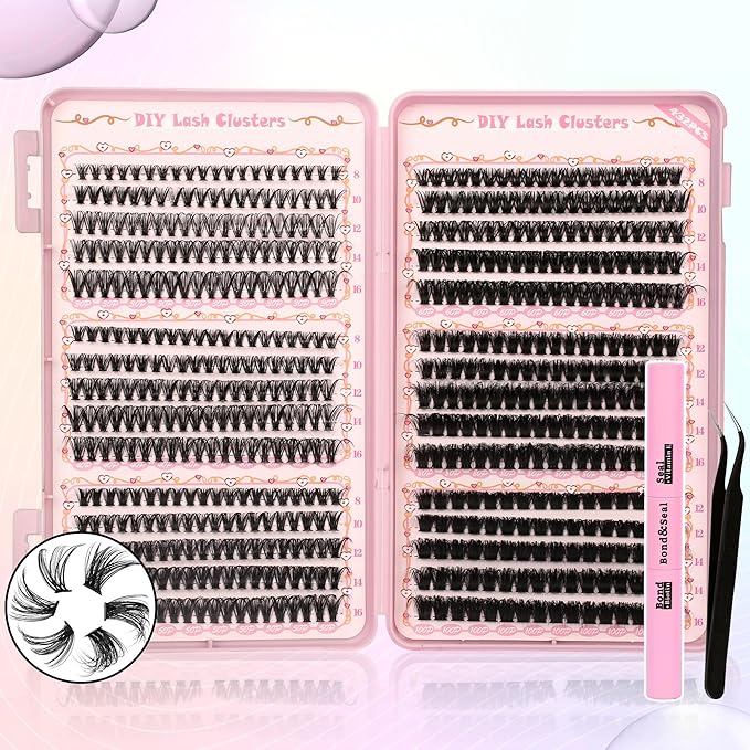 DIY Lash Clusters Kit Volume Lash Clusters Thick Eyelash Extension Kit Individual Lashes Thin Band Lashes Clusters Lash Bond and Seal Lash Tweezers
