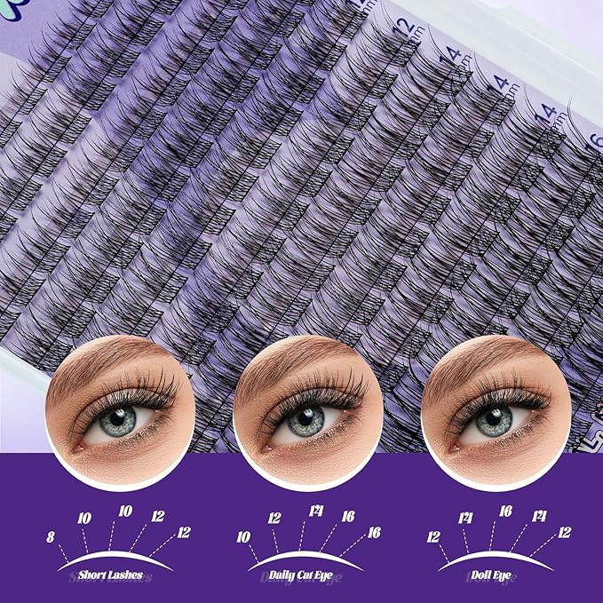 B&Q Wispy Lash Clusters Kit, Natural 02, Individual False Eyelashes Extension Set, Undetectable Natural Look for Effortless Day-to-Night Beauty, from Office Elegance to Date Night Glamour(8-16mix)