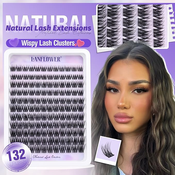 Lash Extension Kit Natural Lash Clusters Kit Waterproof Eyelash Extension Kit Wispy Lash Clusters C Curved Cluster Eyelash Extensions Kit 10-16 mm Individual Lashes by Lanflower