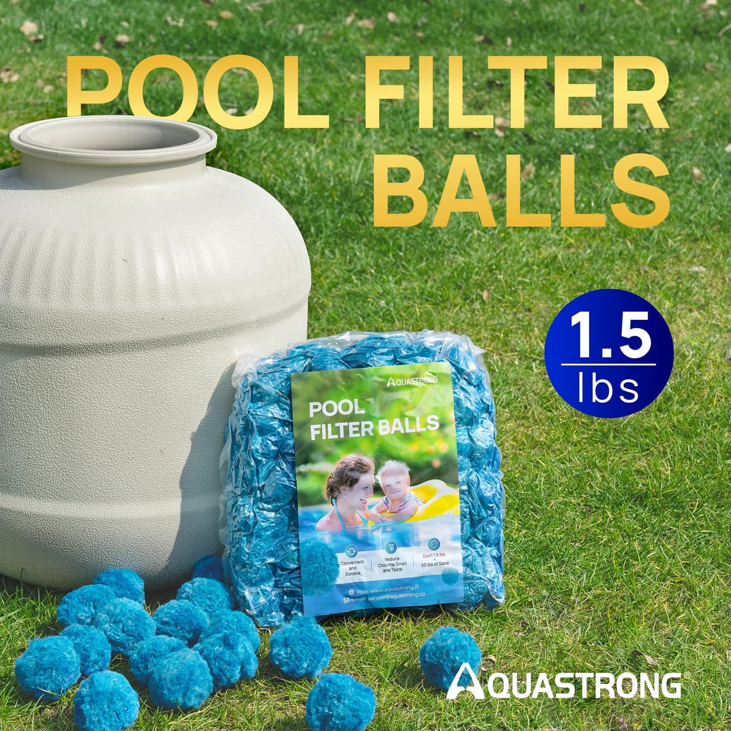 AQUASTRONG Pool Filter Balls for Sand Filter Pump, 1.5 lbs Reusable Sand Filter Balls (Replaces 50 lbs Pool Filter Sand), Efficient Blue Filter Balls for Swimming Pools, Filter Pumps, Aquariums