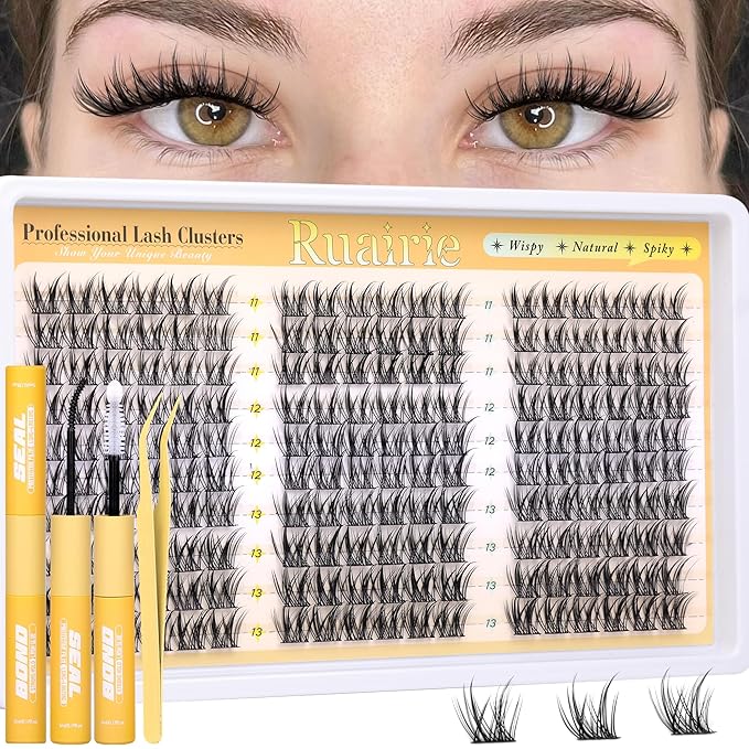Manga Lash Clusters Kit Natural Eyelash Clusters Kit Wispy Lash Extensions 180pcs Spiky Cluster Eyelash Extensions C Curly 11-13mm Eyelash Extension Kit with Bond, Seal and Tweezers by Ruairie