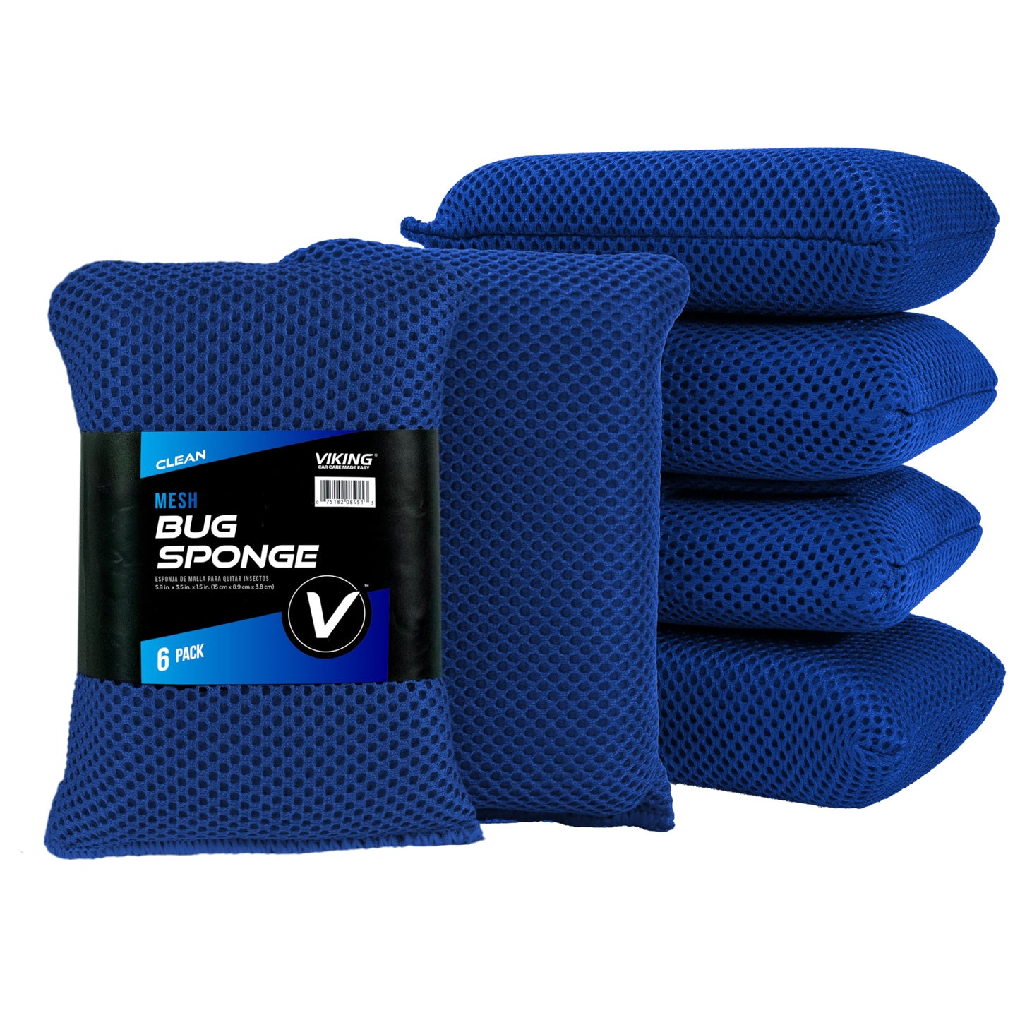 VIKING Mesh Bug Sponge, Car Wash Sponge for Cleaning Bugs and Tar, Royal Blue, 4 inch by 6 inch, 6 Pack