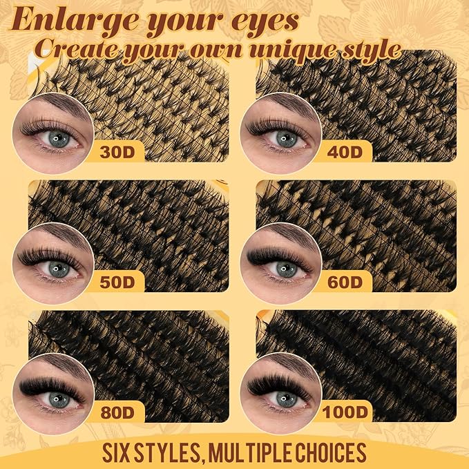 QUEWEL 580PCS Eyelash Clusters 30D+40D+50D+60D+80D+100D Wispy Lash Clusters 10-18mm Cluster Lashes Individual Lashes Clusters Reusable for Natural DIY Cluster Eyelash Extensions for Beginners