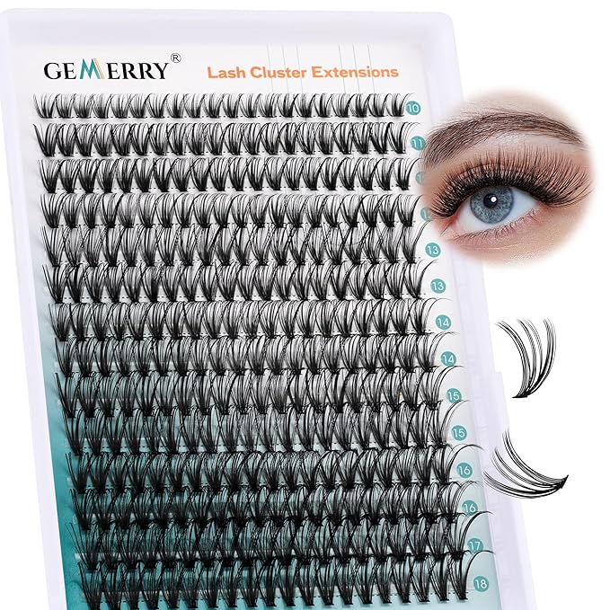 Lash Clusters GEMERRY 280pcs Clusters Lashes D Curl Soft&Natural Individual Lashes Cluster Eyelash Clusters DIY Lash Extensions at Home（30P-10-18mm)
